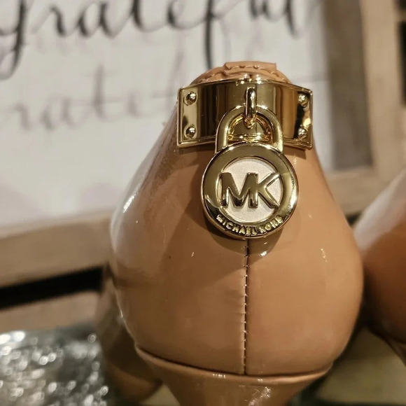 Michael Kors Hamilton Peep Heels Dark Nude Patent Leather Wmns 6.5 - Picture 5 of 16